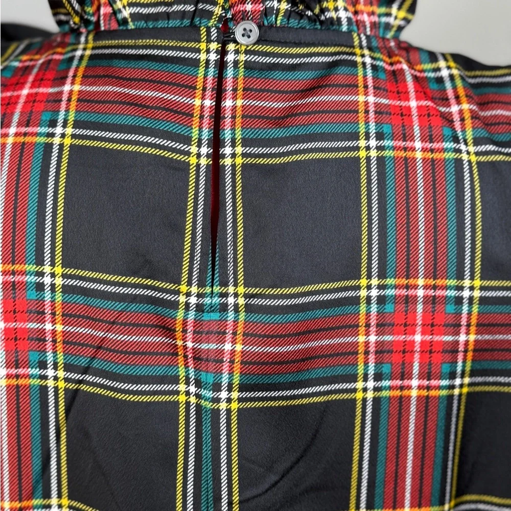 NWT J.Crew Black Tartan Plaid Bow Neck Midi Dress Size 12